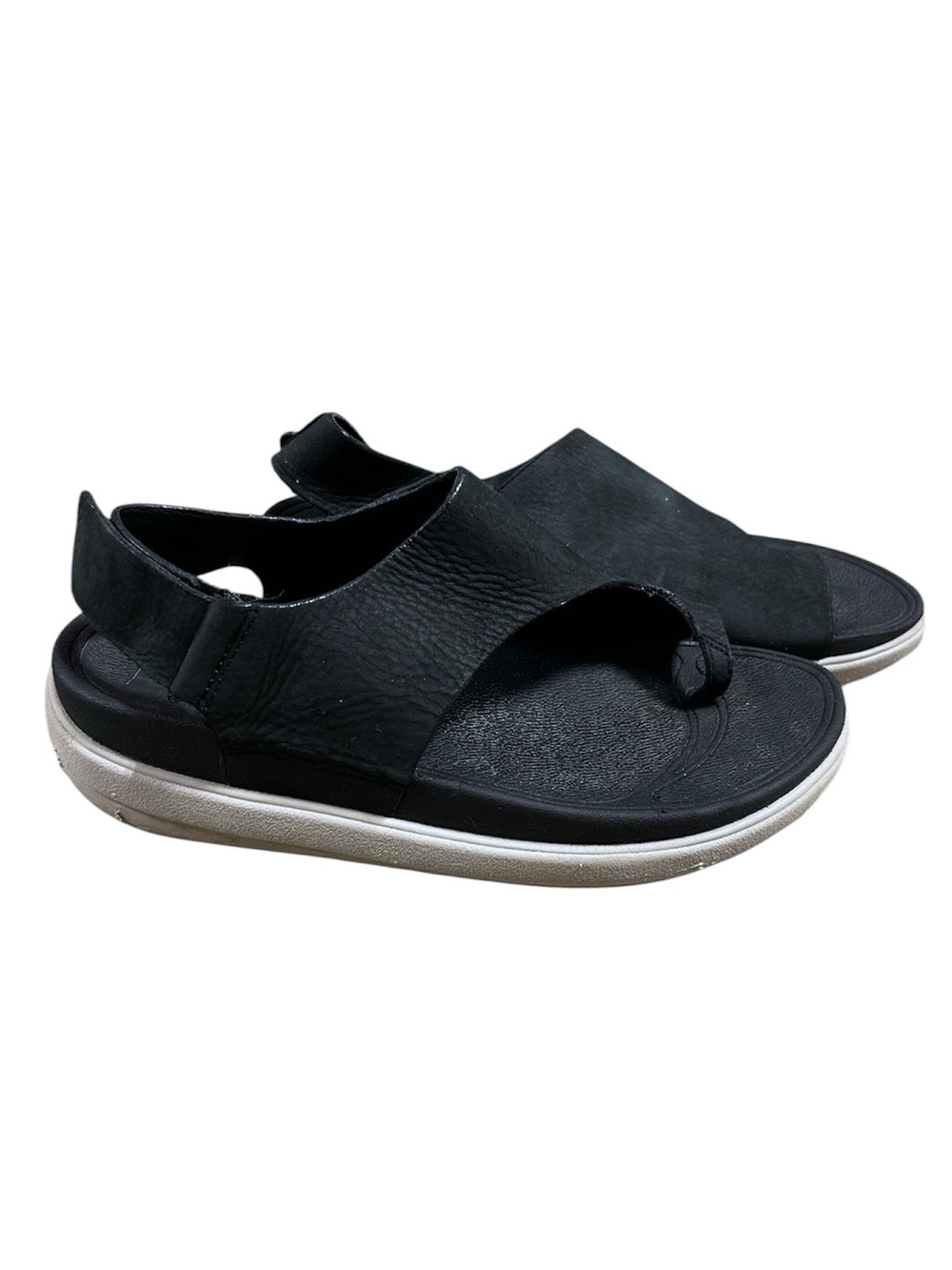 FitFlop Womens Loosh Black Nubuck Adjustable Ankle Strap Thong Sandals. Size 6